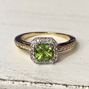 Peridot and Diamond 14K Gold Ring